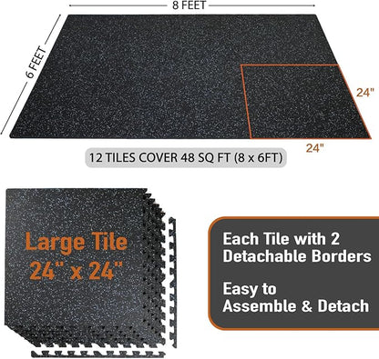 0.56in Thick 48 Sq Ft Exercise Equipment Mats 12 Tiles