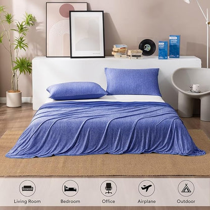HOMFINE Cooling Blankets for Hot Sleepers - Summer Blanket Thin Lightweight Breathable Soft Double Side Enhanced Cooling for Bed Couch Sofa, Keep Cool for Night Sweats (Dark Blue, 50 x 70 inches)