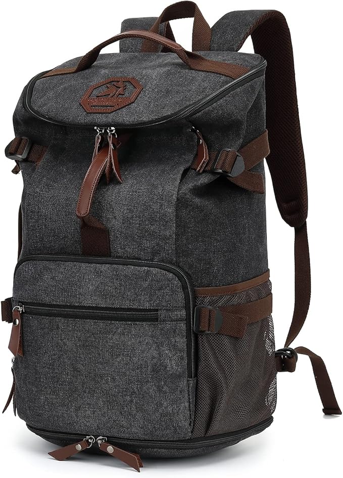 Kalesi Gym Duffle Bag Backpack 4-Way Vintage canvas with Shoes Compartment for travel Sport Hiking laptop (Vintage black)