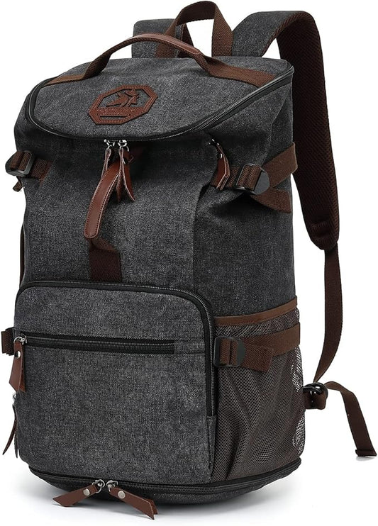 Kalesi Gym Duffle Bag Backpack 4-Way Vintage canvas with Shoes Compartment for travel Sport Hiking laptop (Vintage black)