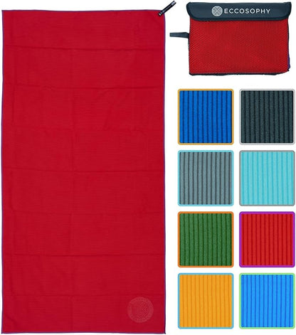 ECCOSOPHY Microfiber Beach Towel – Quick Dry Gym Towel, Highly Absorbent with Ribbed Texture, Lightweight – Ideal for Travel, Pool, Yoga, Fitness & Outdoor Adventures – 40x20 Cherry