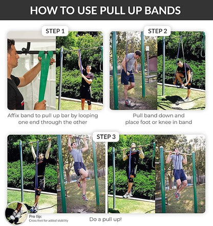 Pull Up Assist Bands Set by Functional Fitness. Heavy Duty Resistance and Assistance Training Band
