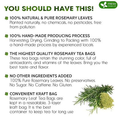 FreshDrinkUS Premium Rosemary Leaf Tea Bags - 75 Count, 100% Natural Dried Leaves, Pure Herbal Tea, No Additives, No Caffeine, No Gluten, Vegan
