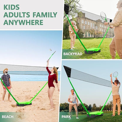 FBSPORT Badminton Set, Badminton Sets for Backyards, Portable Badminton Net Set with 2 Badminton Rackets 2 Shuttlecocks,10x5ft Net, Storage Base, Easy Setup for Backyard Combo Complete Badminton Set