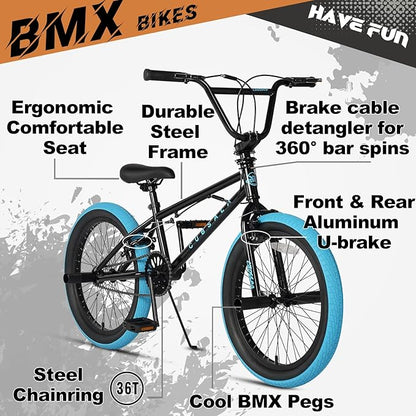 Freestyle BMX Bike, 18 20 Inch Kids Bicycle for 5-13 Years Old Kids and Beginner Level Rider, Multiple Colors