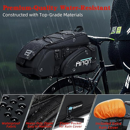 19L Reflective Bike Rack Bag Large Capacity Waterproof Rear Bag with Rain Cover E-Bike Bicycle Accessories Basket Storage Crossbody Saddle Shoulder Rear Seat Luggage Pouch Bag Accesorios Bicicletas