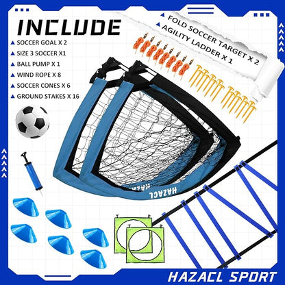 Kids Soccer Goal for Backyard, 6x4 9x5 FT Portable Soccer Nets Pop Up with Ball, Agility Ladder, Cones, Target & Carry Bag for Toddler Youth Outdoor Indoor Training Practice Sports Games Play