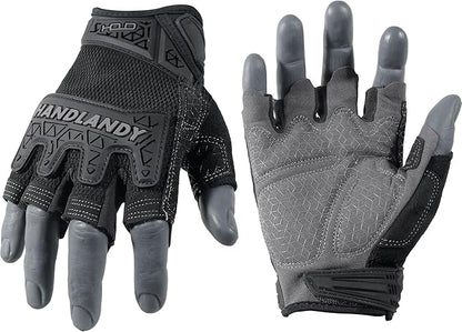 HANDLANDY Fingerless Work Gloves for Men, Padded Half Finger Tactical Mechanics Gloves, Utility Trucker Driver Gloves (Black, Medium (Pack of 1))