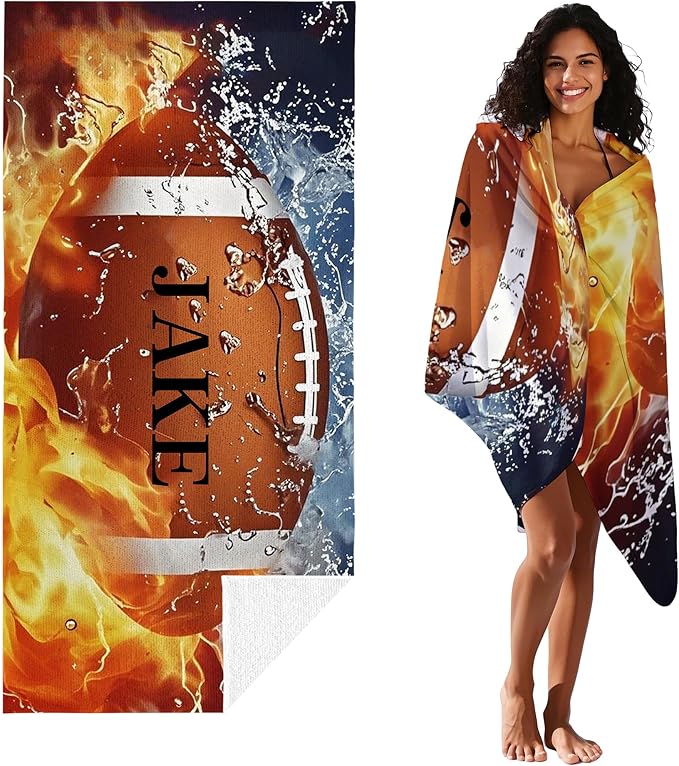 Personalized Beach Towel With Name, Custom Beach Towel with Text, Customized American Football Microfiber Pool Towel, Quick Dry & Absorbent Swim Towel for Adult,Anniversary, Birthday, Summer Holiday