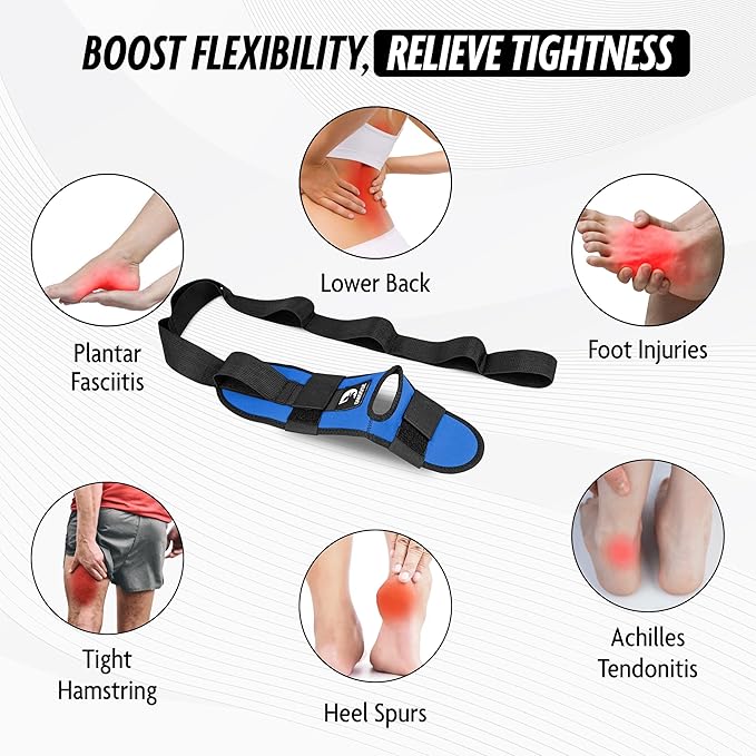 DMoose Fitness Foot & Calf Stretcher with Adjustable Padded Stretching Strap for Plantar Fasciitis, Hamstring, Heel Spurs and Achilles Tendonitis Relief - Yoga Leg Stretch Strap for Flexibility