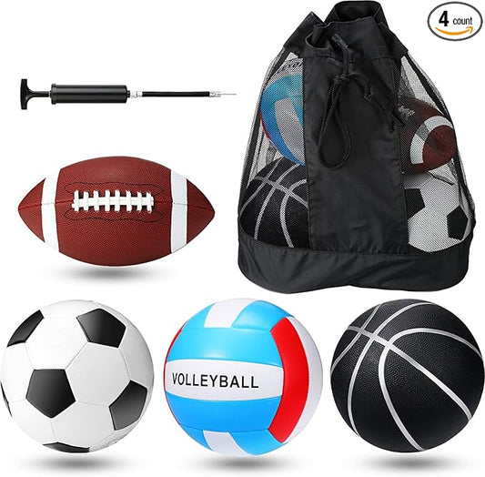Jerify 4 Pcs Sport Balls Set Official Size Athletic Balls Include Soccer, Football, Basketball, Volleyball for Indoor Outdoor Game Teens Youth Adult Operation Christmas Ball Gifts