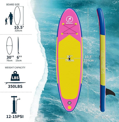Inflatable Stand Up Paddle Board with SUP Accessories & Backpack. Paddle Boards for Adults. Non-Slip Deck, Wide Stance, Bottom Fin, Double Action Pump.