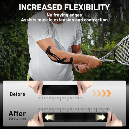 12 Count Kinesiology Tape for Elbow, Pre-Cut Waterproof KTquick Elbow Tape for Elbow Pain Relief Pre Cut, Original Cotton Athletic Tape, Durable Knee Tape for Sports and Long-Lasting Support (Black)