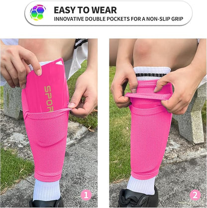 Kids Youth Soccer Shin Guards with Sleeves, Slip in Shinguards Soccer Shin Pads for 3-15 Years Old Boys Girls Child Teens