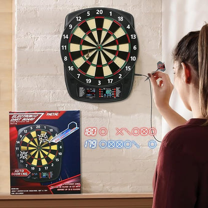 Electronic Dart Board, Soft Tip Dartboard Set 40 Games, 427 Variants Digital Electric Dart Boards with Colorful LED, 6 Darts, 100 Tips, Power Adapter