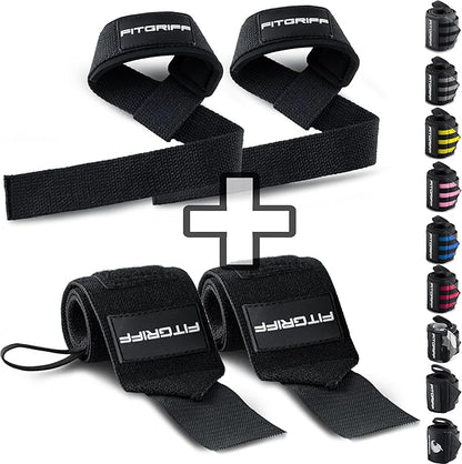 Fitgriff® Lifting Straps & Wrist Wraps (Bundle) Superior Support for Weightlifting & Gym Workouts - for Men and Women
