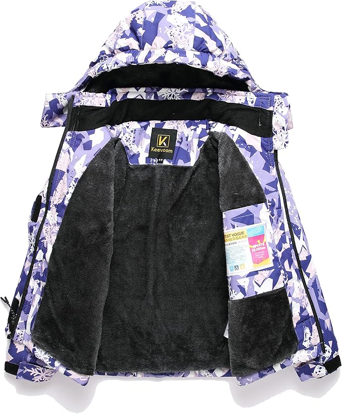 Keevoom Girl's Ski Jacket Winter Warm Thick Snow Coat Windproof Kids Outdoor Hooded Jackets