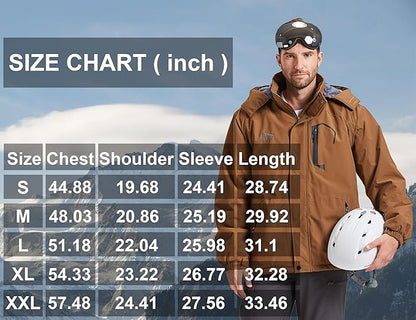 ELLSWOS Men's Waterproof Ski Jacket Winter Snow Coat Warm Hooded Raincoat Windproof Windbreakers