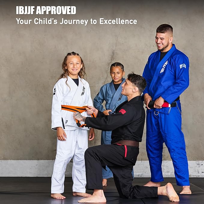 Elite Sports Kids Brazilian Jiu Jitsu Belts Preshurunk Martial Arts Youth BJJ Belts for Girls & Boys with BJJ Ranking Stripes