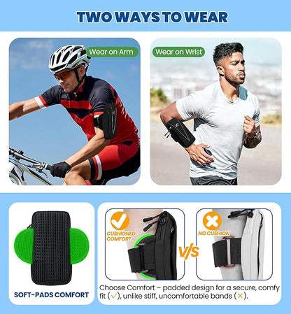 HiRui Cell Phone Holder Arm Bag & Wrist Bag for Phone, Sports Running Armband for Gym & Cycling, Compatible with iPhone 16/16Pro/Plus/15/14 Samsung Galaxy All Phones, Reflective & Adjustable (Black)