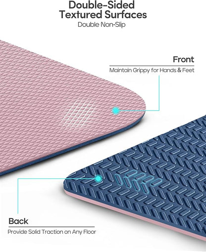Heathyoga Eco Friendly Non Slip Yoga Mat, Body Alignment System, SGS Certified TPE Material - Textured Non Slip Surface and Optimal Cushioning,72"x 26" Thickness 1/4"