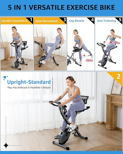 Foldable Exercise Bike Stationary Bikes for Home, 5 IN 1 Indoor Workout Bike, Cycling Bike with 16-Level Quiet Magnetic Resistance, 6.6 LBS Flywheel and 300LBS Capacity, 2025 Designed 817 X-bike