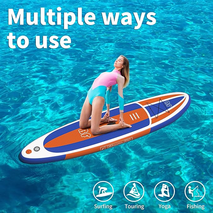 Inflatable Stand Up Paddle Board with SUP Accessories & Backpack. Paddle Boards for Adults. Non-Slip Deck, Wide Stance, Bottom Fin, Double Action Pump.