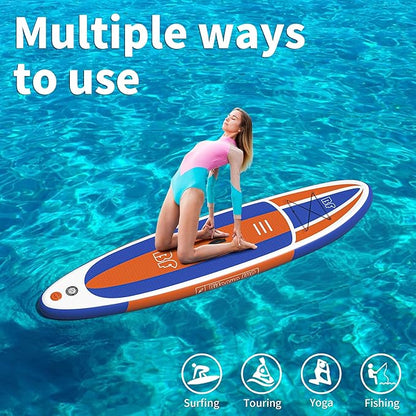 Inflatable Stand Up Paddle Board with SUP Accessories & Backpack. Paddle Boards for Adults. Non-Slip Deck, Wide Stance, Bottom Fin, Double Action Pump.
