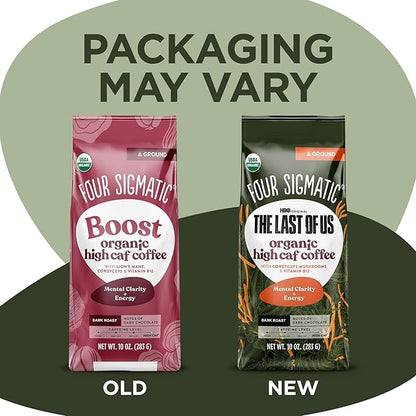 Four Sigmatic The Last of Us High Caffeine Cordyceps Coffee | Organic Dark Roast Extra Strong Ground Coffee with L-Theanine | Energy Booster Without the Jitters | 10oz Bag