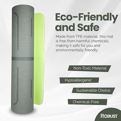 Robust Non-Slip Yoga Mat with Strap, 1/4" Thick TPE Eco-Friendly Workout Mat for Yoga with Position Lines and Texture Surface, Gym Mat for Women, Men, Pilates and Exercises Anti-Tear Sweat-Proof Exercise Mat