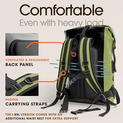 Earth Pak Waterproof Backpack - Heavy Duty Hiking Backpack - Roll-Top Closure Bag - Cushioned Dry Bag Waterproof Phone Case