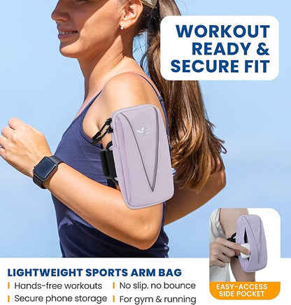 HiRui Cell Phone Holder Arm Bag & Wrist Bag for Phone, Sports Running Armband for Gym & Cycling, Compatible with iPhone 16/16Pro/Plus/15/14 Samsung Galaxy All Phones, Reflective & Adjustable (Purple)