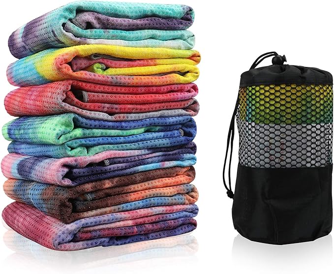 Yoga Towels Non Slip Hot Yoga Towel Skidless Waffle Texture100% Absorbent Odorless Microfiber Yoga Blanket Standard Sized 24 x72 in Mat Towel,for Hot Yoga Bikram Pilates (Pink & Blue & Yellow)