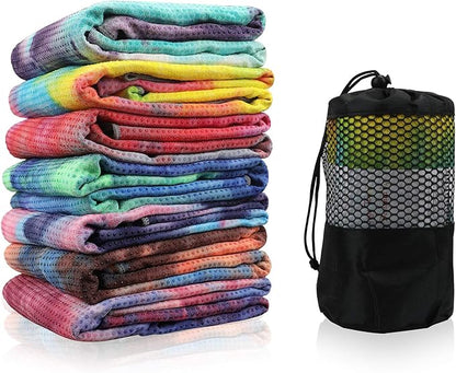 Yoga Towels Non Slip Hot Yoga Towel Skidless Waffle Texture100% Absorbent Odorless Microfiber Yoga Blanket Standard Sized 24 x72 in Mat Towel,for Hot Yoga Bikram Pilates (Pink & Blue & Yellow)
