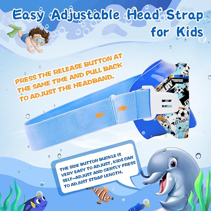 Kids Swim Goggles with Nose Cover, 180° Panoramic Snorkel Mask with Anti-Fog & Anti-Leak Design, Comfort Fabric Strap UV Protection Lens for Boys Girls Ages 3-15