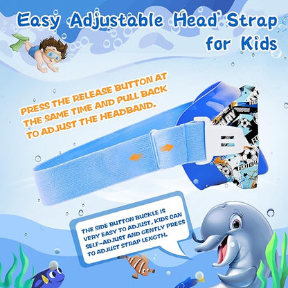 Kids Swim Goggles with Nose Cover, 180° Panoramic Snorkel Mask with Anti-Fog & Anti-Leak Design, Comfort Fabric Strap UV Protection Lens for Boys Girls Ages 3-15