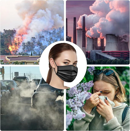 100 PCS Disposable Face Masks, Black Disposable Masks, 3 Ply Protection Face Masks