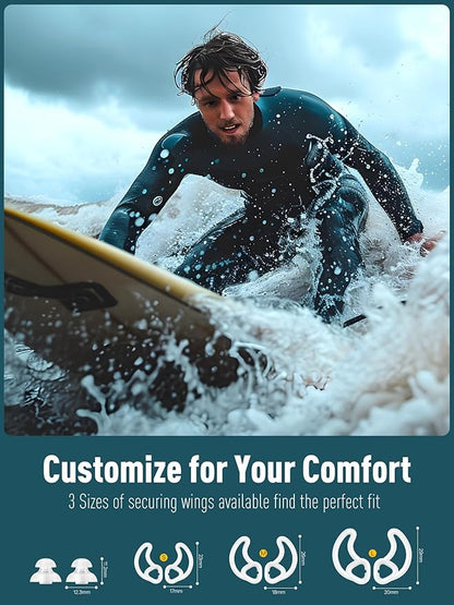 Ear Plugs for Swimming and Surfing with Lanyard, Block Out Water Let Sound in, Reusable Comfy Custom-fit Swimmer Earplugs for Snorkeling, Shower, Pool, Swim, Bath, Kayaking, incl Carry Case