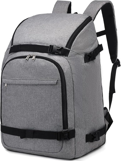 JIANYA Ski Boot Bag, 50L Waterproof Travel Backpack for Snowboard, Ski Helmet, Goggles, Gloves & Accessories, Gray