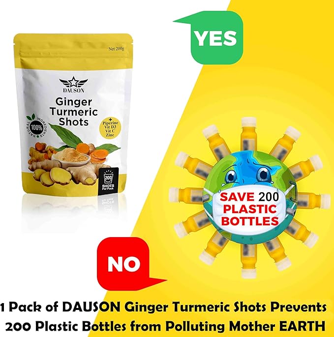 Ginger Turmeric Supplements with Piperine, Orange, Vitamin C, Vitamin D3 & Zinc | Ginger Turmeric Shots for Joint, Heart, Brain, Gut & Skin Health | 200 Servings | Ayurvedic | Powder