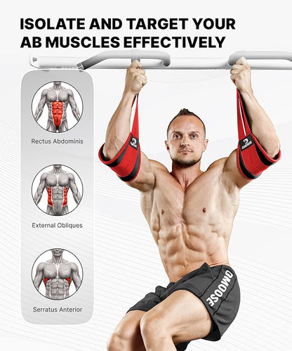 DMoose Fitness Hanging Ab Straps for Pull Up Bar & Core Strength Training - Soft Padded Exercise Straps for Ab Swing & Leg Raises, Hang Bar Strap with 2 Steel Carabiners - Abs Equipment for Home & Gym