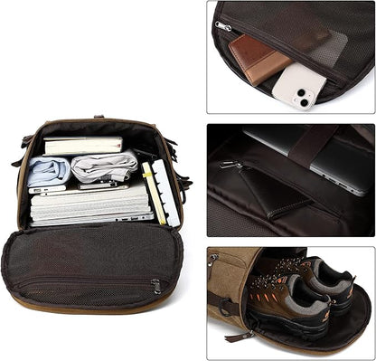 Kalesi Gym Duffle Bag Backpack 4-Way Vintage canvas with Shoes Compartment for travel Sport Hiking laptop (Vintage coffee)