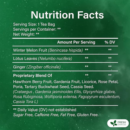 FreshDrinkUS, Oil-Reducing Herbal Tea – 10 Tea Bags | Blend of Winter Melon, Lotus Leaf, Ginger, Hawthorn, Gardenia Fruit, Rose, Cassia Seed & More | Naturally Caffeine-Free | Delicious Hot or Iced