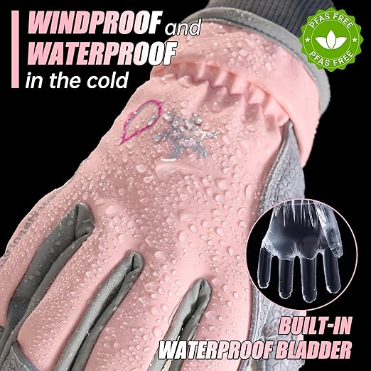 HANDLANDY Winter Insulated Work Gloves, 3M Thinsulate Thermal Water-Resistant Gloves for Men Women Touch Screen, Warm Ski Snowboard Cold Weather Gloves (Pink Grey, Small)