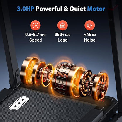 CIIHI Treadmill with Auto Incline - Adjustable Height Handrail 15% Auto Incline Treadmill with 400 lbs Capacity - Foldable Running Machine for Home with APP, Voice Control and Speaker - 8.7 MPH