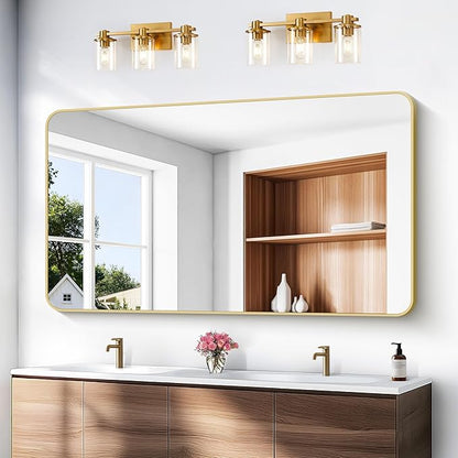 Gold Bathroom Mirror,60x36 inch Wall Mirror for Bathroom Wall Mounted,Round Rectangle Mirror for Bathroom Over Sink,Modern Frame for Home Decor Living Room,Bedroom Entryway,Horizontal/Vertical