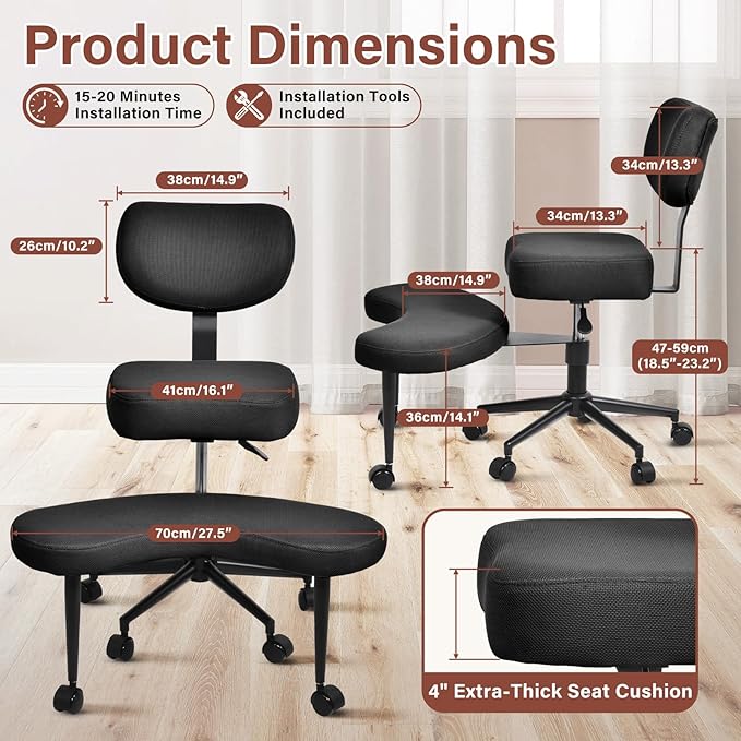 Meditation Chair Cross Legged ADHD Office Chair for Adults with Wheels Ergonomic Back Support and Leg Rest for Multi Position Criss Cross Sitting Kneeling and Yoga Height Adjustable, Mesh Style