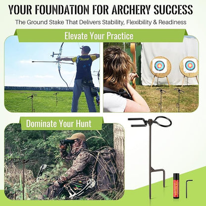 High Performance Portable Archer's Ground Bow Stake with Bowstring Wax, Durable and Versatile, Includes 360° Rotating Fork and Arrow Ring