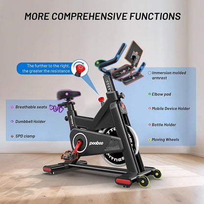 Exercise Bike, Stationary Bike for Home Cardio with Comfortable Seat Cushion, Adjustable Seat Handle, iPad Holder & 350 lbs Weight Capacity