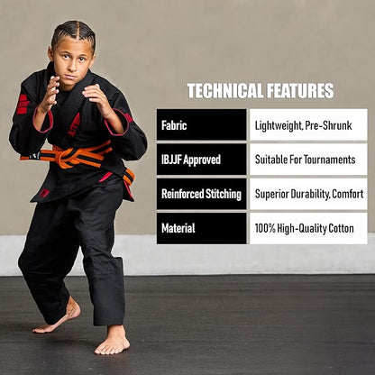 Elite Sports Kids Brazilian Jiu Jitsu Belts Preshurunk Martial Arts Youth BJJ Belts for Girls & Boys with BJJ Ranking Stripes